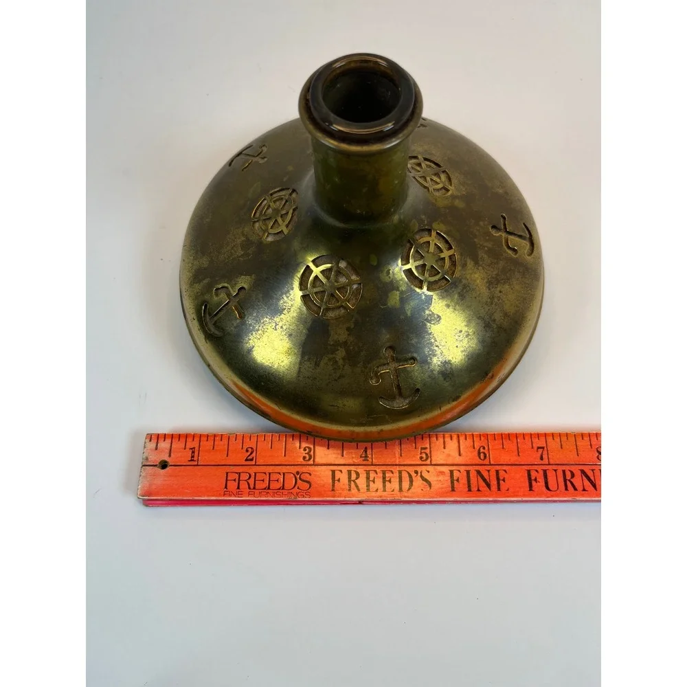 Vintage Swedish Brass Nautical Candle Holder Jar Anchor Ship Made in Sweden